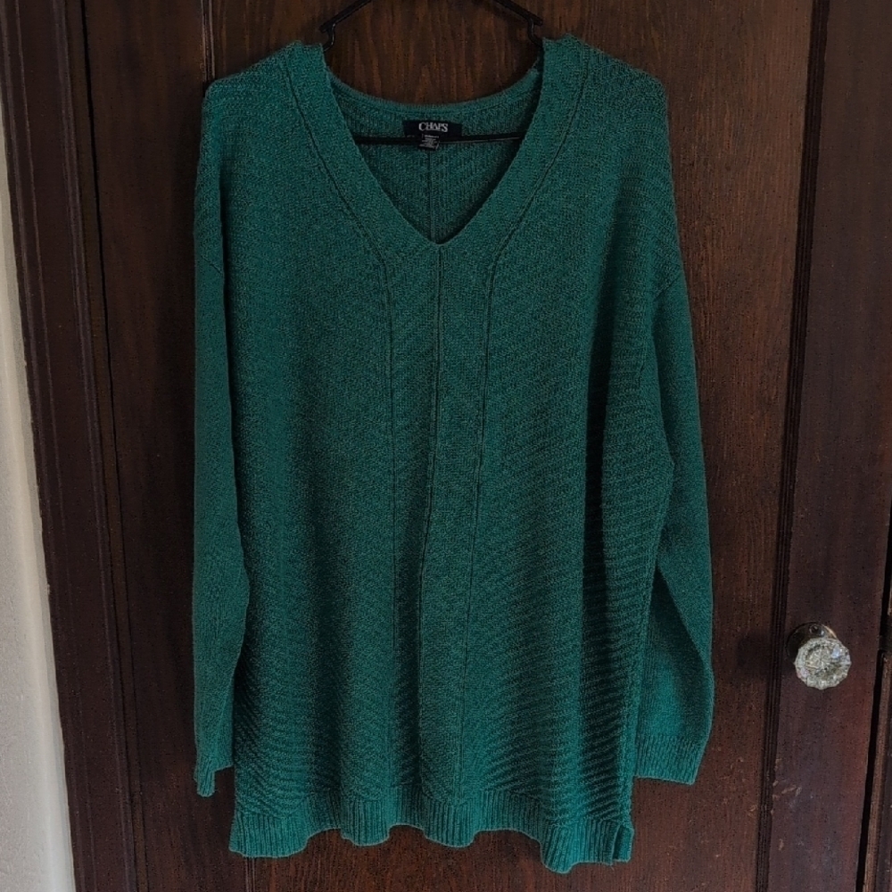 Chaps Green V Neck Holiday Sweater Size 1X